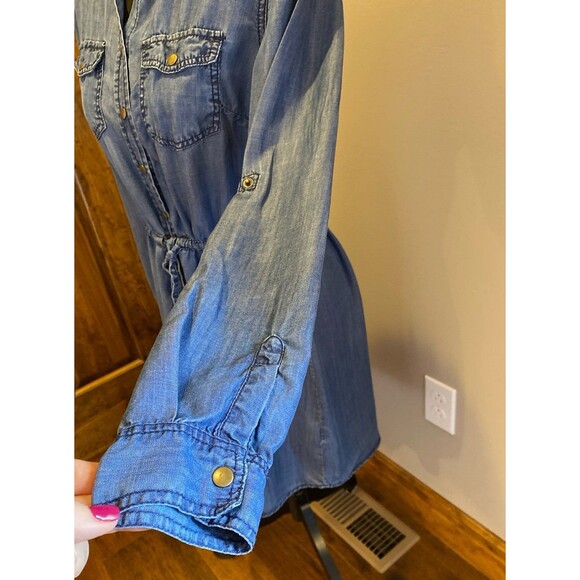 Maurice’s Light Denim Dress Size Medium Snap Front Elastic Waist Western Rodeo - Picture 4 of 9